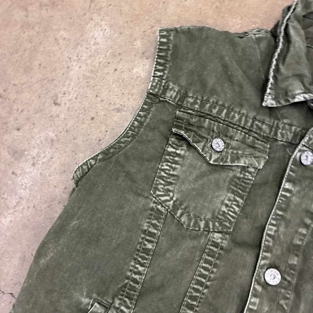 Vtg Escapism Green Denim Vest 100% Cotton Mens XXL Distressed Jean Size 3XL